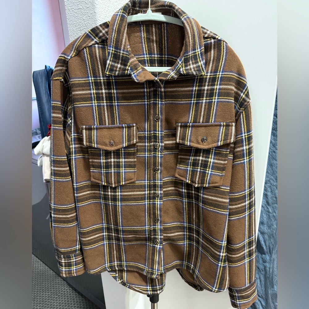 Mango brown plaid shacket